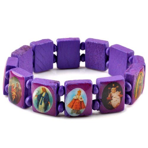 Imixlot Jesus Wooden Saints Rosary Religious Bracelet Angel Bangle Catholic Icon Blessing Jewelry Pulseras Masculina: Purple