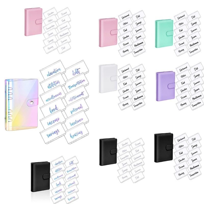 A6 PU Leather Notebook Magnetic Personal Planning Binder with 12 Binder Pockets Binder Zipper Folder for Bill Planning