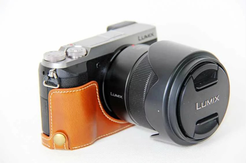 Funda de cuero Pu con apertura inferior para cámara Panasonic Lumix DMC-GX80 GX80 GX85, cubierta protectora de medio cuerpo, Base para cámara Panasonic Lumix DMC-GX85
