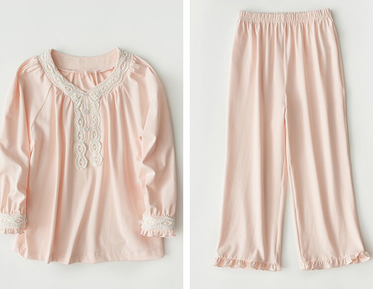 Kinderen Meisje Lolita Roze Pyjama Sets. Lange Mouwen Tops + Broek. Vintage Peuter Kids Geborduurde Pyjama Set. Royal Slaap Loungewear: L Height 115-125cm
