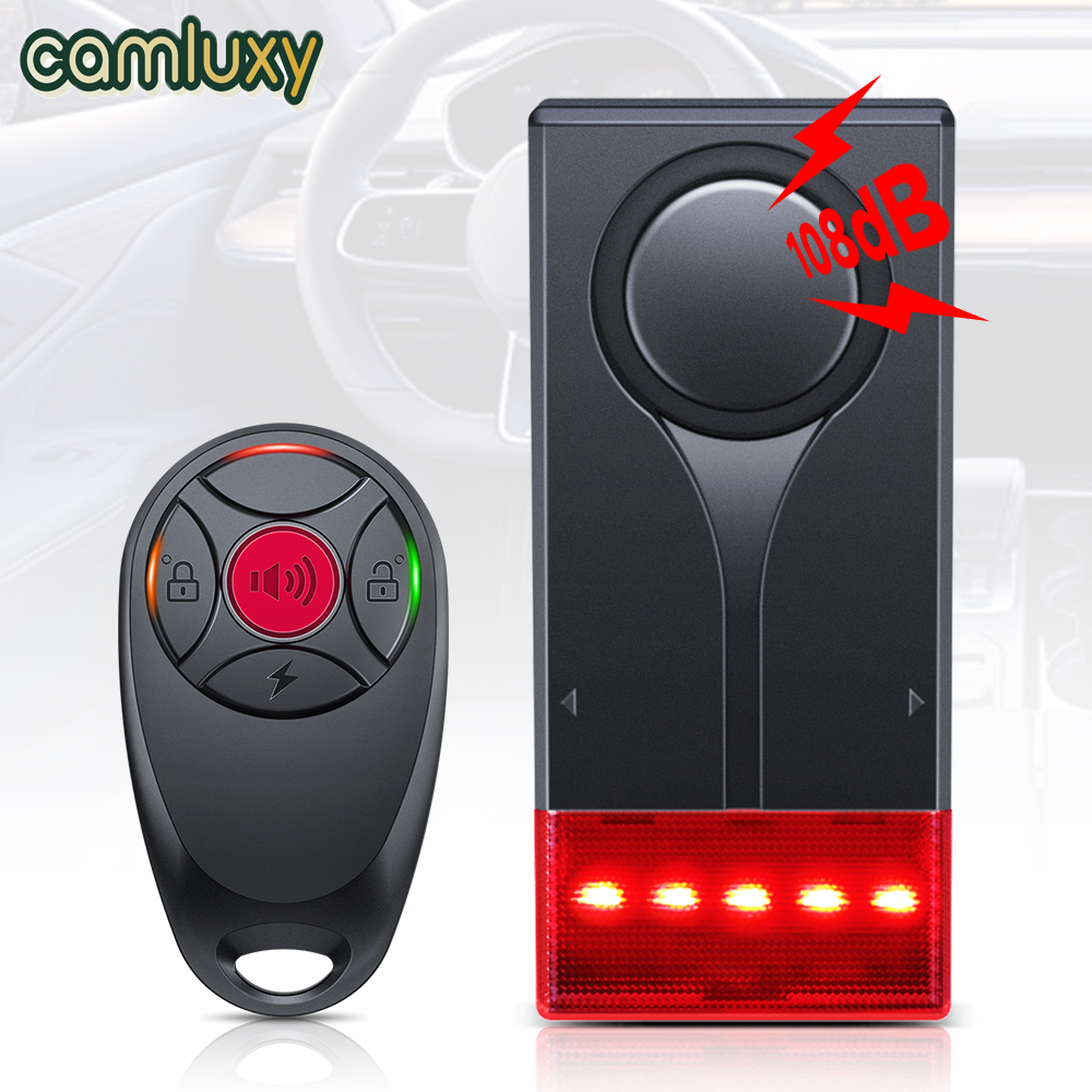 Camluxy Anti-Theft Alarm 108dB Wireless Vibration Alarm with Remote Control Door and Window Alarm Car Alarm Security System