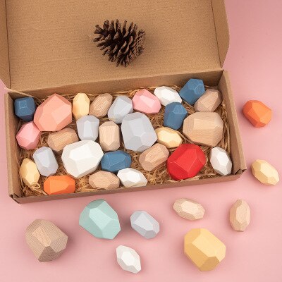 Children Colored Stone Jenga Stacking Blocks Educational Toy Nordic Style Rainbow Stone Wood Blocks Baby Wooden Toys: 36 pcs
