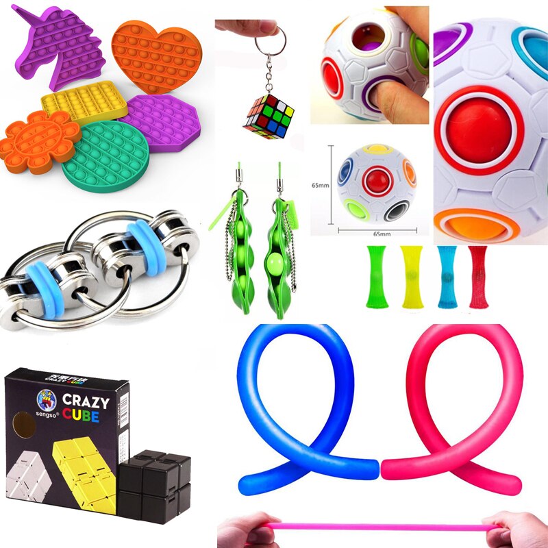 22PCS Fidget Toy Set - Sensory Pop It Magnetic Stretchy Strings Rope Rings Pea Pod Bean Toys