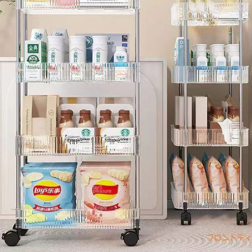 Transparant Trolley Opbergrek Met Meerdere Niveaus Rollende Trolley Snack Opbergrek Verwijderbare Hangende Mand Organizer Voor Badkamer