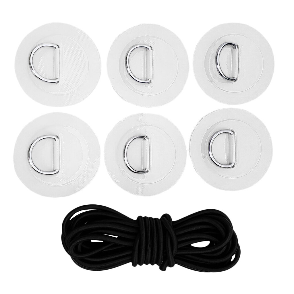 6Pcs Stand Up D-Ring Pad Paddleboard Sup Bungee Touw Dek Rigging Kit Patch Water Sport Roeien Opblaasbare boten Surfplank: White as described