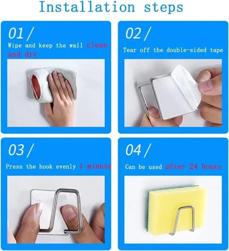 1-6 stücke Küche Edelstahl Waschbecken Schwämme Halter Selbstklebende Ablauf Trocknen Rack Regal Haushalt Wand Haken Lagerung veranstalter