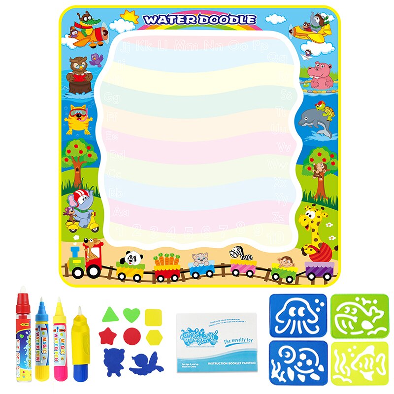 Estera de dibujo educativo para niños, tapete mágico de 100x100cm para dibujar con agua, tapete para garabatos, 4 bolígrafos de dibujo y 1 Juego de sellos, tablero de pintura: Type D 100x100cm