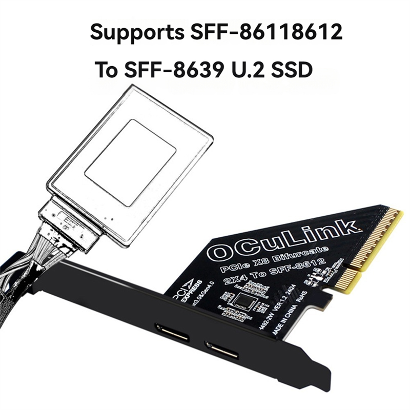 SFF 8611 & 8612 Adapter Card Pcie 4.0 X8 To Oculink Support Convert SFF-8639 U.2 SSD 2-Port Expansion Card