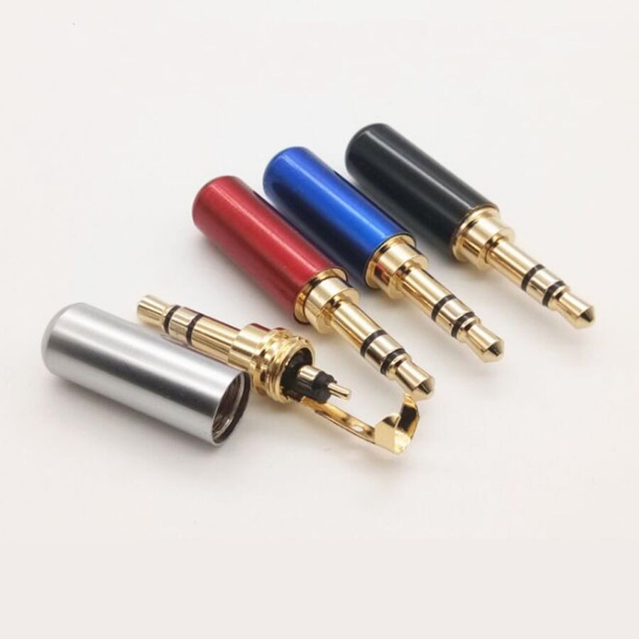 2 stuks Koperen 3/4 Pole 3.5mm Plug Male Headphone Jack met Clip 3.5mm Stereo Audio Connector voor 4mm Kabel Adapter