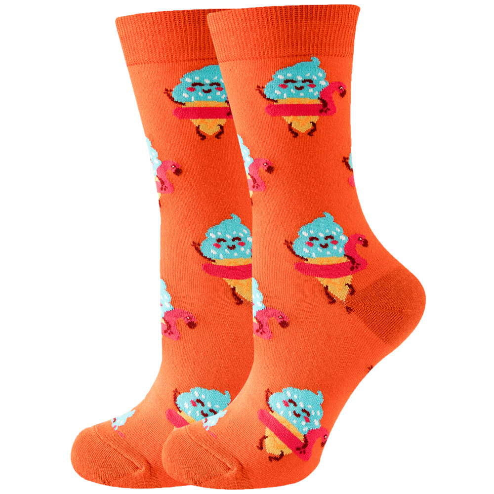 1 par de calcetines de flores para Mujer, fresa, sandía, fruta, Chaussette, Animal, estilo Harajuku, Calcitinas felices de algodón para Mujer