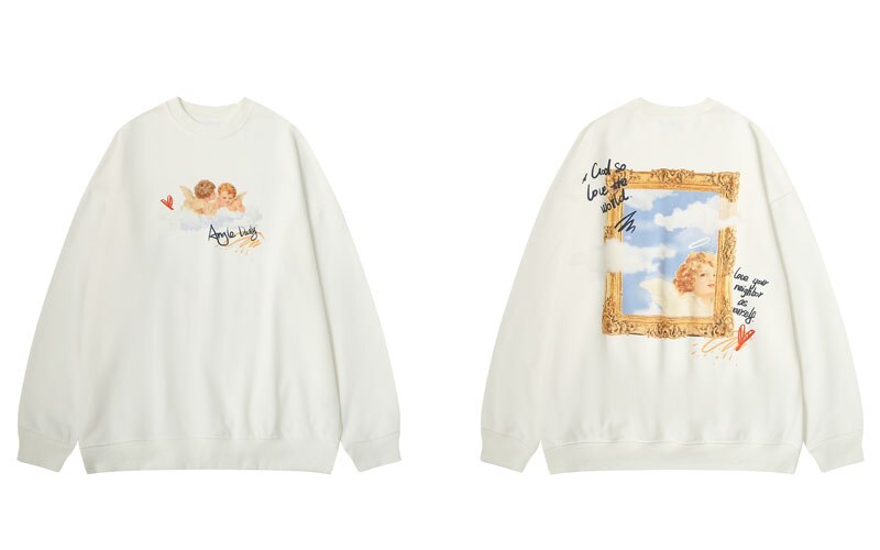 Gonthwid Hoodies Sweatshirts Streetwear Mannen Hip Hop Harajuku Casual Godin Kind Angel Print Trui Tops Uitloper Mannelijke: White / L