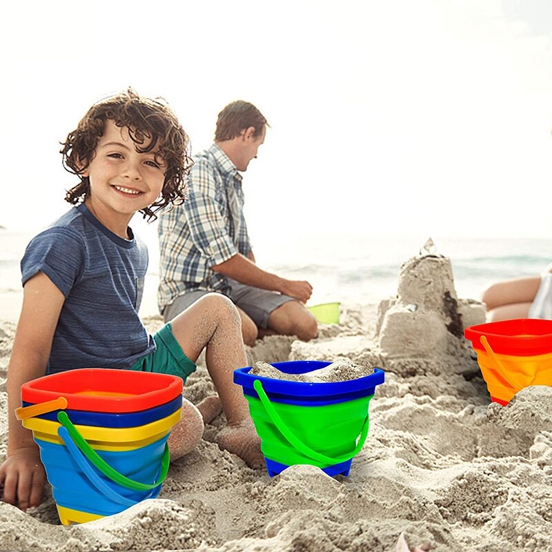 Beach Bucket and Sand Shovel Set,Kid&#39;s Beach Toy,2L Foldable Portable Beach Bucket,for Children to Play on the Beach