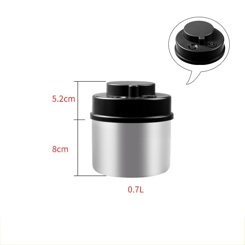 Large capacity vacuum sealed tank stainless steel container food storage bottle coffee bean tank storage tank kitchen storage: Black cover700ml