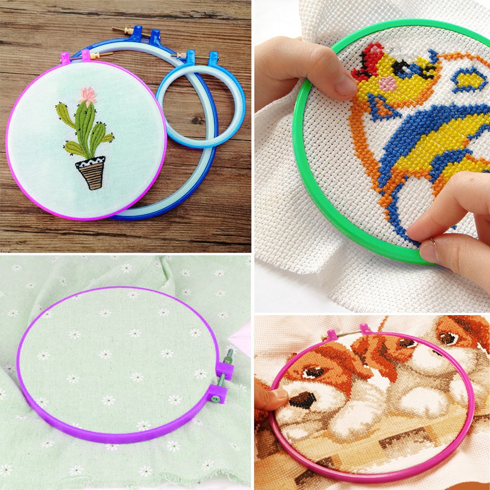 Plastic Handy Cross Stitch Machine Embroidery Hoop Ring Bamboo Frame Embroidery Hoop Round Needlecraft Sewing Tools Random Color