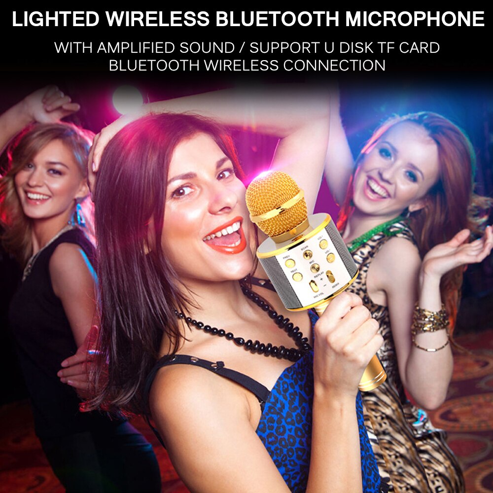Bluetooth Wireless Microphone Music Box With LED Light For Home KTV Outdoor Party Music Playing Singing Lightweight Microphones