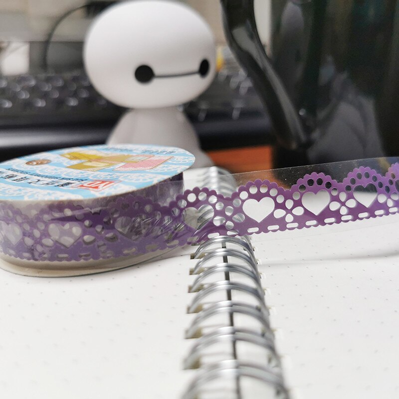 1 stücke Süssigkeit Farben Spitze Band Dekoration Rolle DIY Washi Dekorative klebrig Papier Maskierung Band Klebeband Sammelalbum Band: Violett