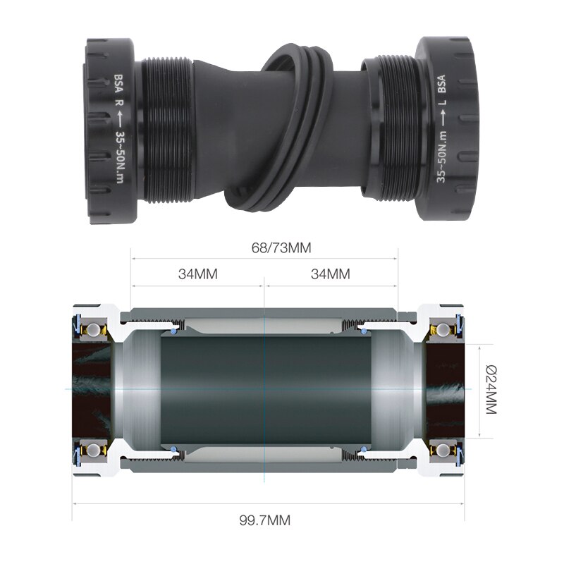 MEROCA Mountain Bicycle Bottom Bracket BSA Road Bike Suitable For 68-73mm BC1.37-24T 24mm Sealed Pelin MTB Center Axle