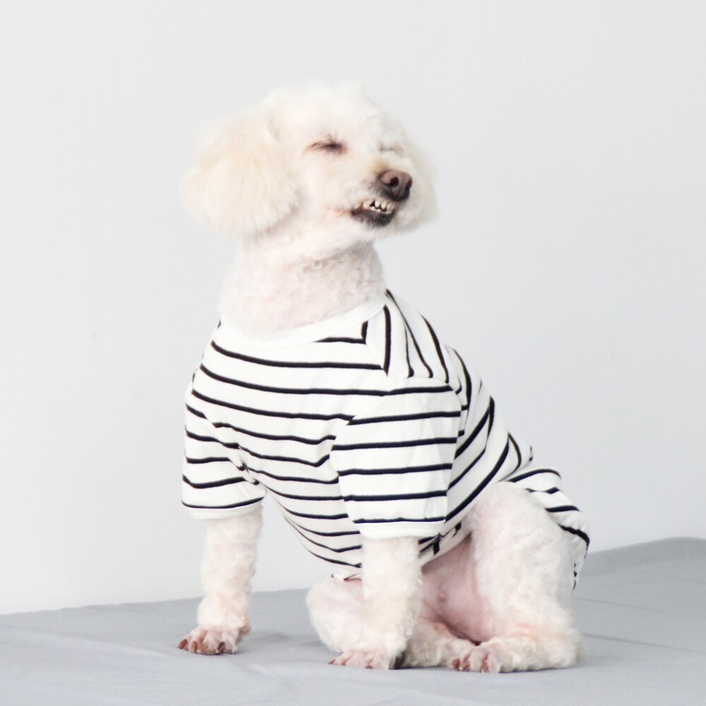 Lente En Zomer Mode Huisdier Kleding Gestreepte Hond Katoenen T-shirt Teddy Franse Bulldog Corgi Hond Shirt