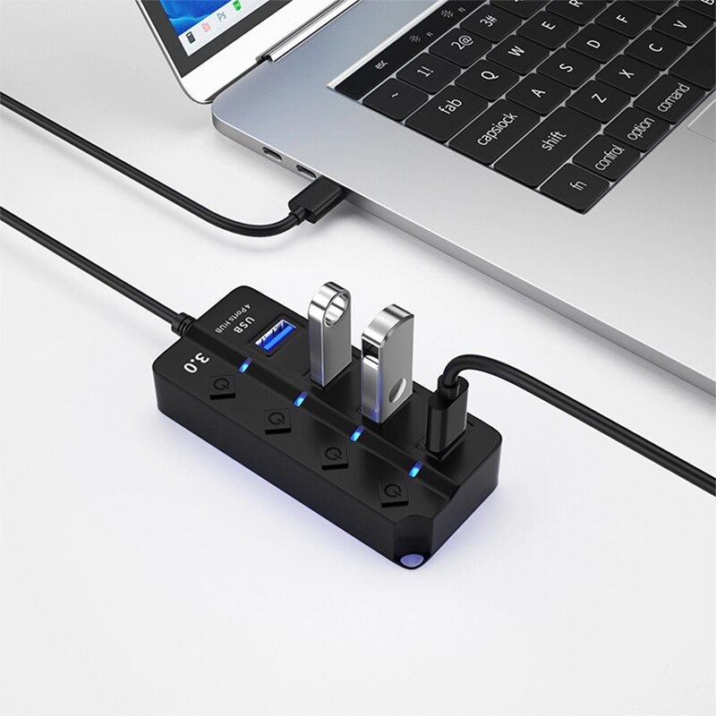 HUB USB 3.0 USB Splitter 2.0 Adaptador USB 4 en 1 Extensor de interruptor de alimentación independiente multipuerto Cable de 30 CM