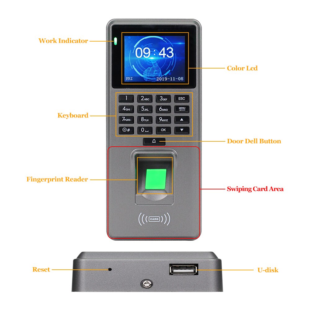 Sormenjäljen kulunvalvonta rfid -näppäimistö usb biometrinen kulunvalvontajärjestelmä elektroninen kello läsnäolokone  +10 näppäintä