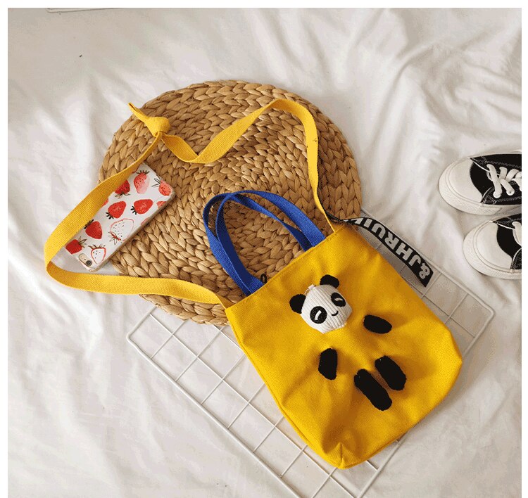 Straat Foto Leuke Panda Messenger Bag Meisje Kleine Verse Canvas Tas Vrouwelijke Student Zak Vrouwelijke Zak: Geel