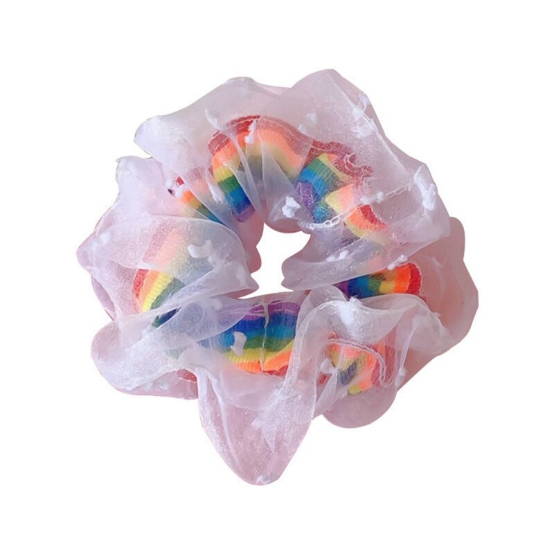 Elastic Mesh Scrunchie Rubber Band Girls Lace Rainbow Dot Ponytail Holder Hair Ring Rope Organza Hair Accessories: Default Title