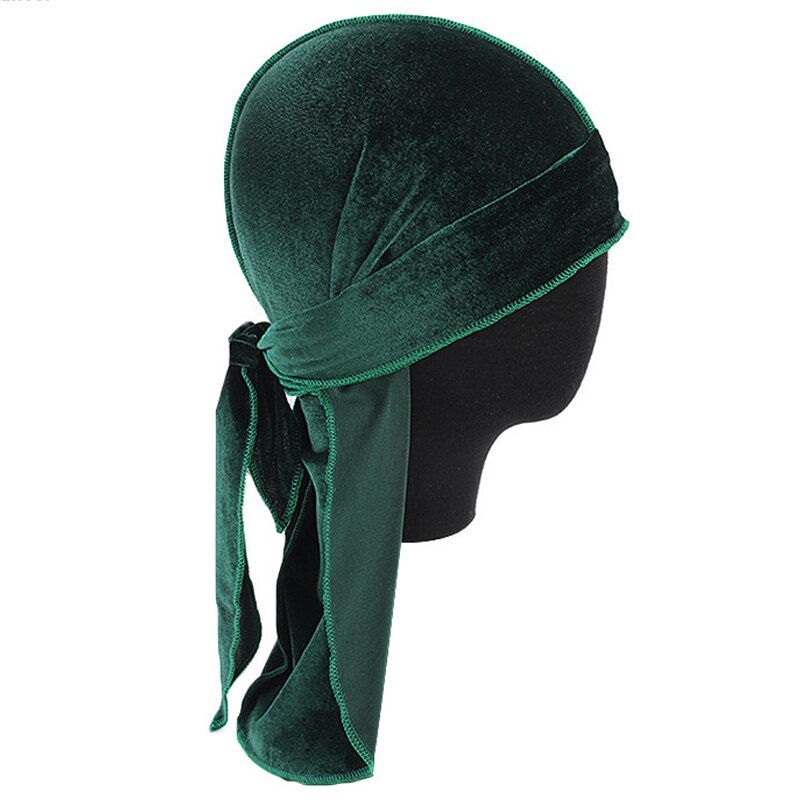 Women Breathable Velvet Turban Hat Durag Wigs Doo Headwrap Long Tail Pirate Caps Solid Color Women Hair Accessories: Green