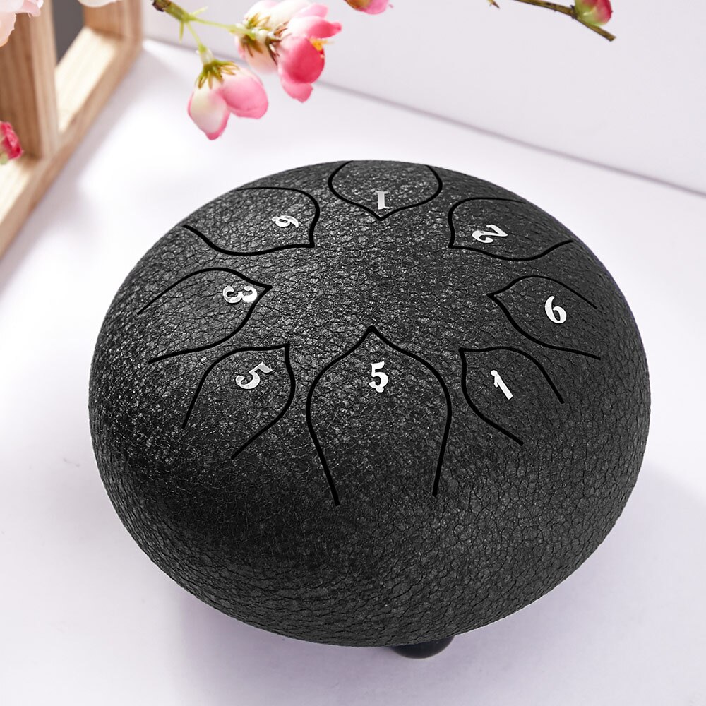 Steel Tongue drum 8 Notes 6 Inches Lotus Style Music Instrument Percussion Hand Pan Drum Tank Hang Drum: Black