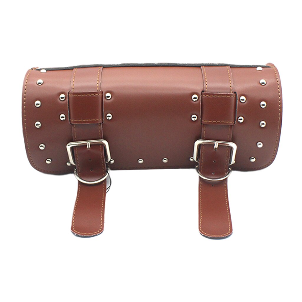 Brown Leather Front Fork Motorcycle 12'' Tool Bag Organiser Pouch For