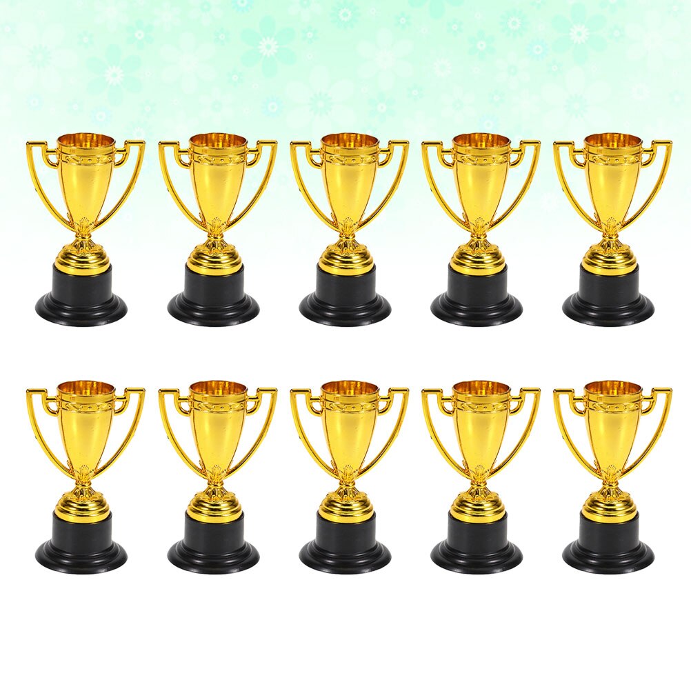 12pcs Golden Mini Award Trophy Reward Prizes Decor Kindergarten Kids Awards Trophy with Black Base for Competition