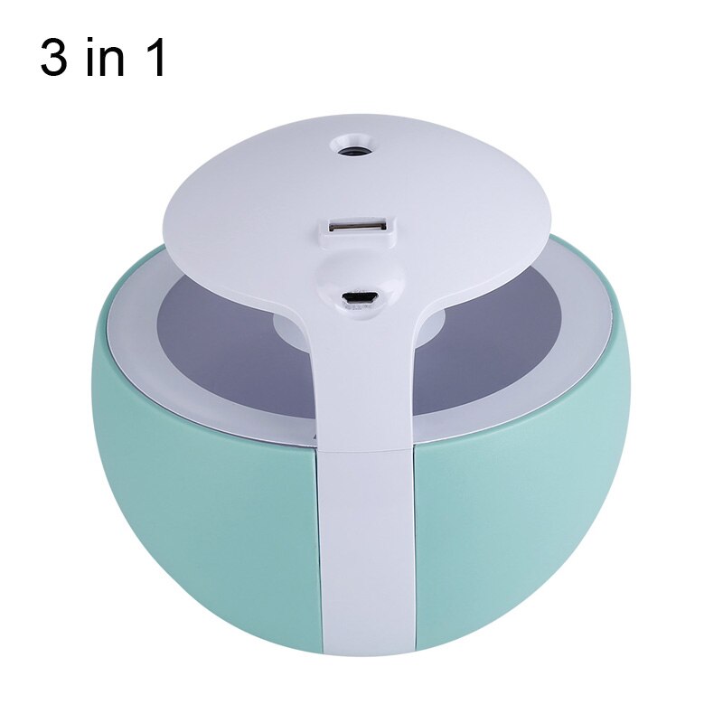 3 in 1 Night Elf Luchtbevochtiger Mini Ultrasone Auto Fogger Led Nachtlampje USB Fan Essentiële Olie Aroma Diffuser luchtverfrisser: Blue