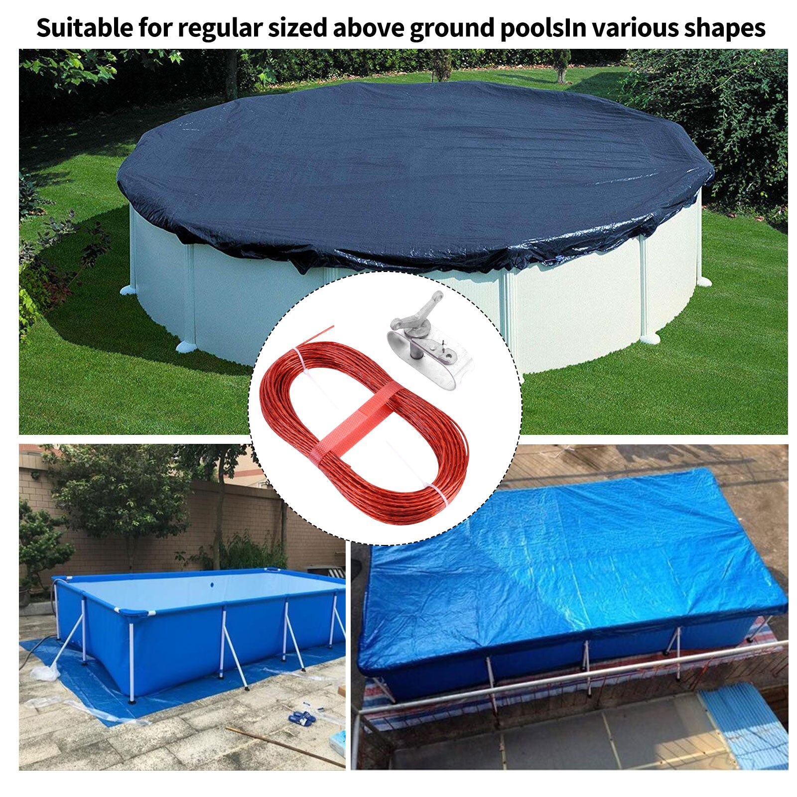 Pro Swimming Pool Cover Cable Winch Kit 100ft for Above Ground Swimming Pool Cover Plastic-coated Wire Fastener
