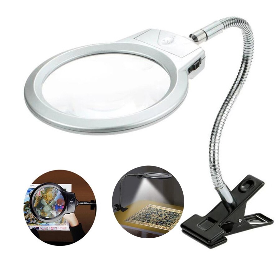 5D Diy Diamant Schilderij Led Licht Vergrootglas Voor Diamant Schilderij Gereedschap Accessoires 2.5X & 5X Vergrootglas Led Lamp Met Clip: WHITE