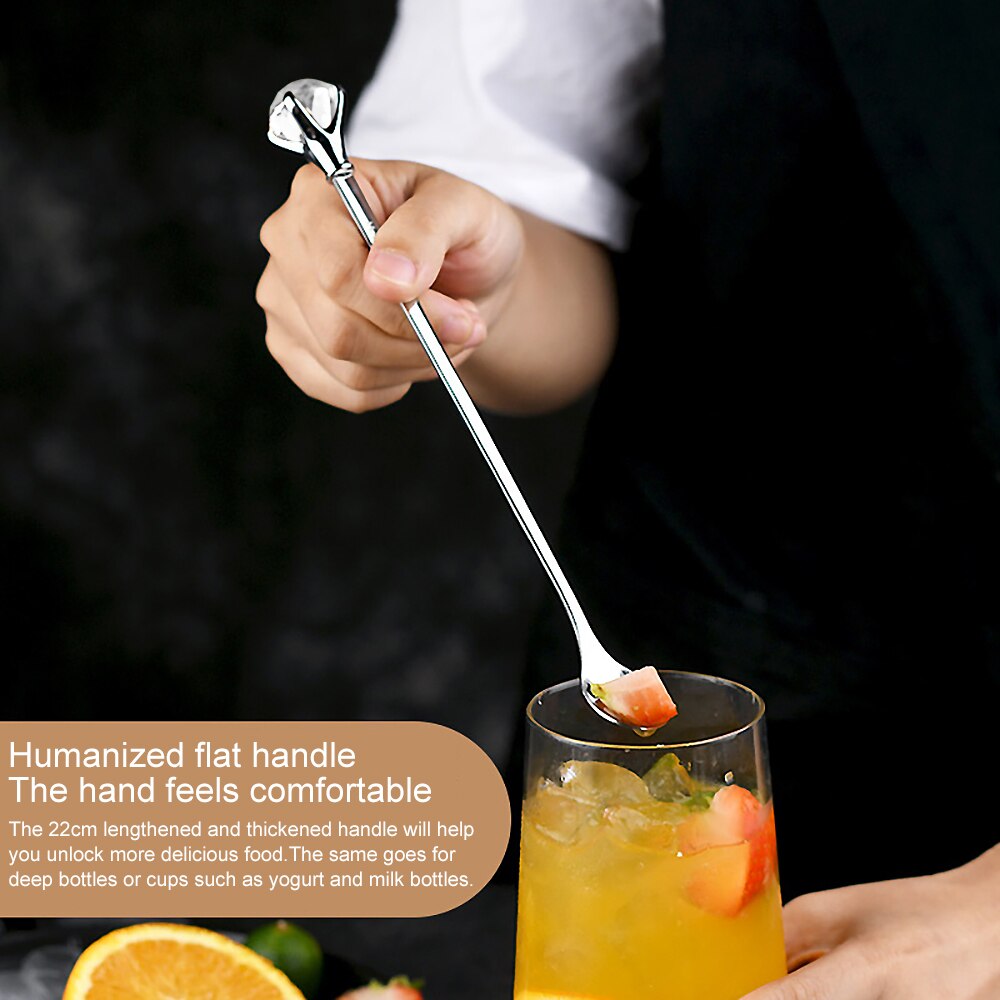 Roestvrijstalen cocktaillepel met strass-steentjes, lange steel voor het drinken van koffie, roeren, mixen en bargerei.