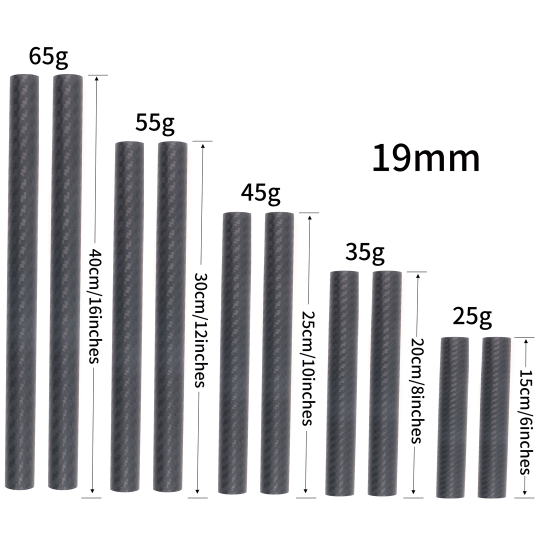 2 tiges en Fiber de carbone, Tubes de 15mm 19mm 6 &quot;8&quot; 10 &quot;12&quot; 16 &quot;pour système de Support de caméra DSLR 5D2, plate-forme, photographie de suivi