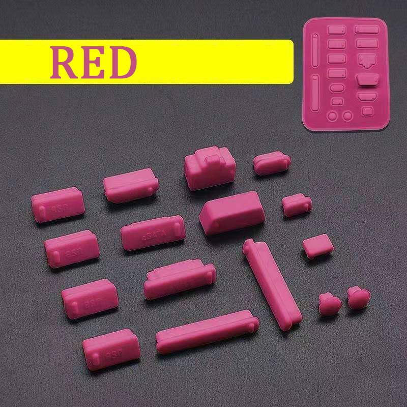 16Pcs Poort Pluggen Stof Stekkers Voor Laptops Beschermen Ultrabook Poorten Van Vuil Stof Siliconen Stofdicht Anti Dust Plug Cover stopper: red
