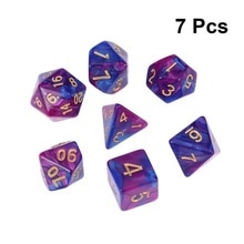 7pcs Polyhedral Dices Opaque Acrylic Number Game Purple and Blue Dice Set for Tile Games Table Game Playing