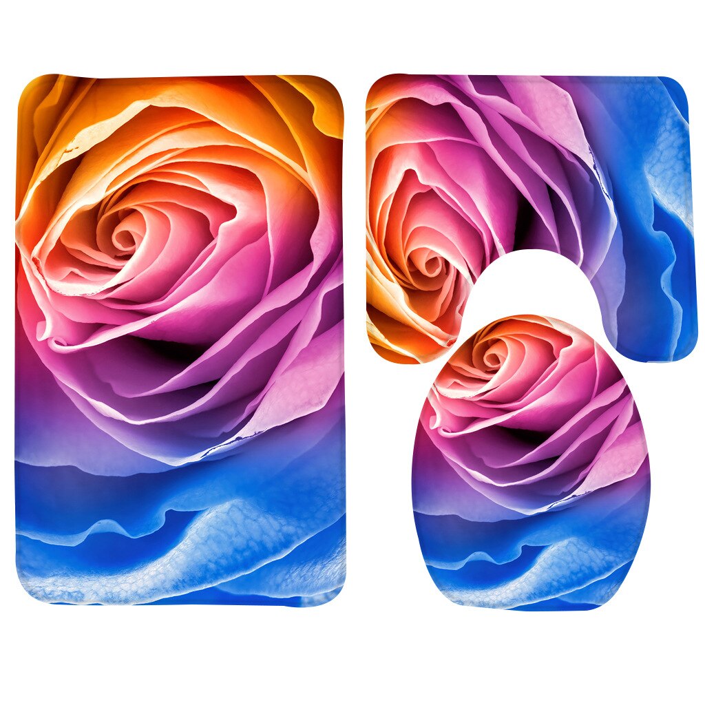 3 Pcs Bath Mat Set Rose Pattern Toilet Mat for Three Sets of Bath Mat Anti Slip Bathroom Rugs and Carpets: 015