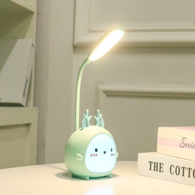 LED Desk Lamp Cute Cartoon Table Lamp Eye Protection Reading Lamps Rechargeable Bedroom Three Mode Night Light For Kids Children: green 1