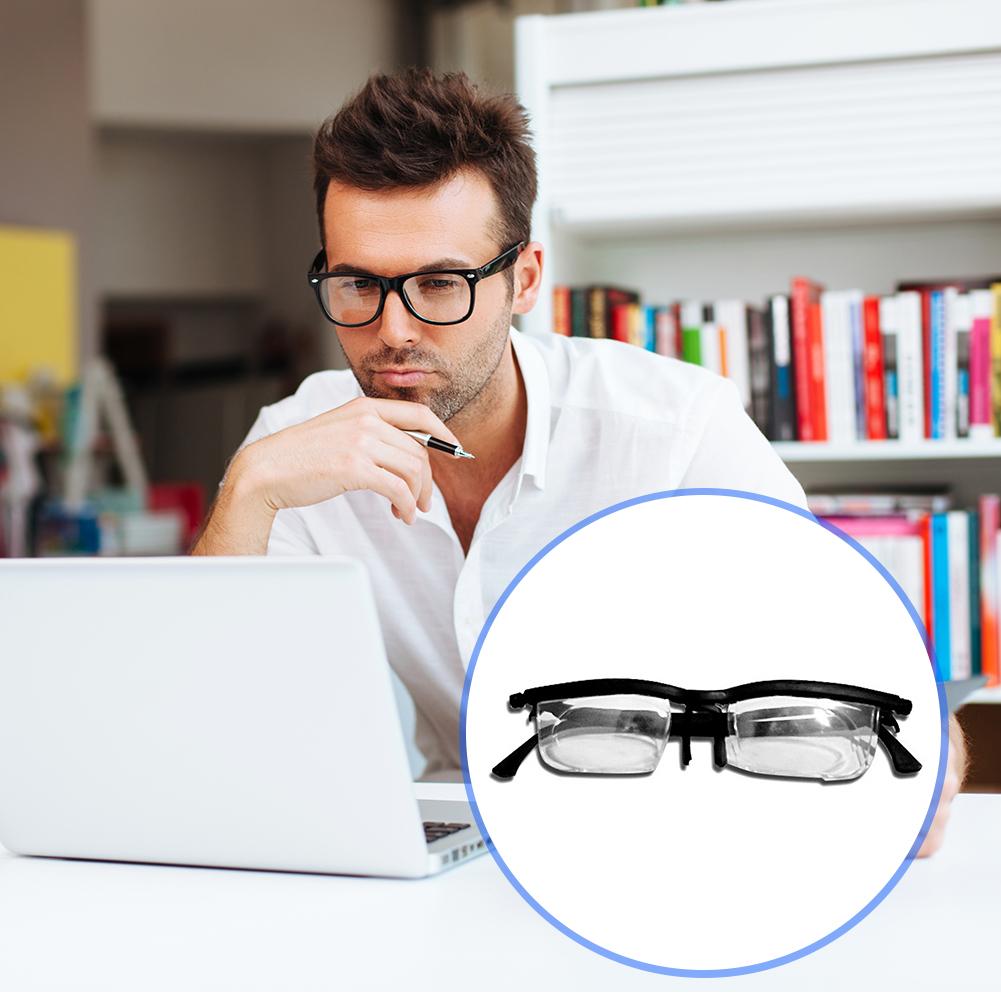 Dial Adjustable Glasses Variable Focus for Computer Reading Distance Vision Eyeglass Unisex Variable Focus Black Frame Glasses