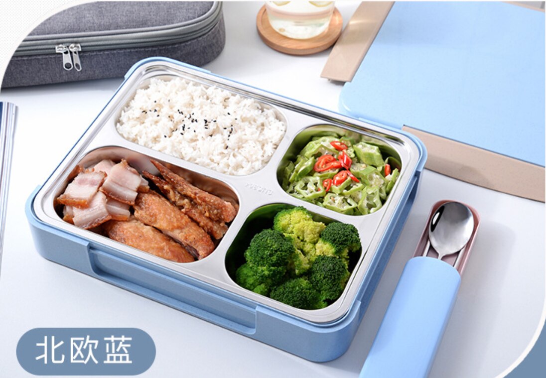 Bento Box 304 stainless steel insulated lunch box food container Capacity Office Worker Lunchbox Kids Heated Lunch Box: Sky Blue / 3