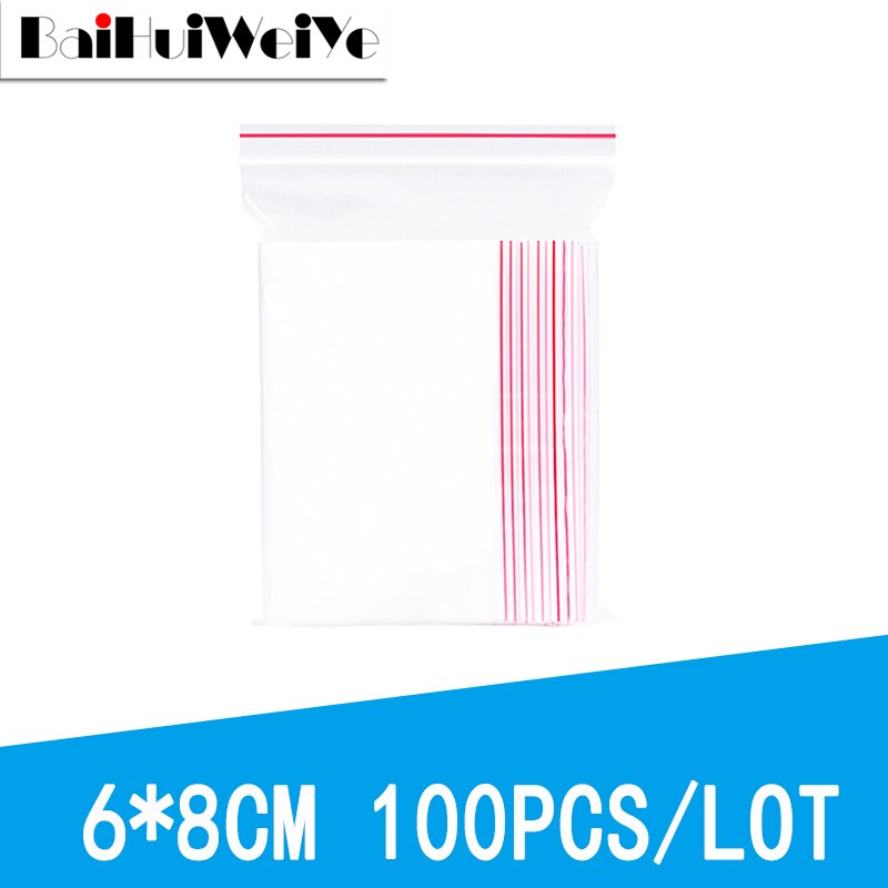 100PCS/LOT Resealable Zip Lock Bags Self Seal Clear Plastic Poly Bag Food Storage Package Reclosable Vacuum Fresh Bag: 6X8CM