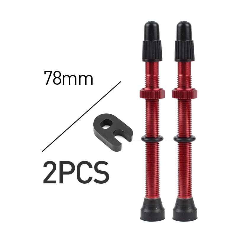 2pc Bicycle 48/60/78mm Presta Valve for Road Bike MTB Bicycle Tubeless Tires Brass Core Alloy Stem Sealant Bicycle Accessories: 2pc 78mm Red