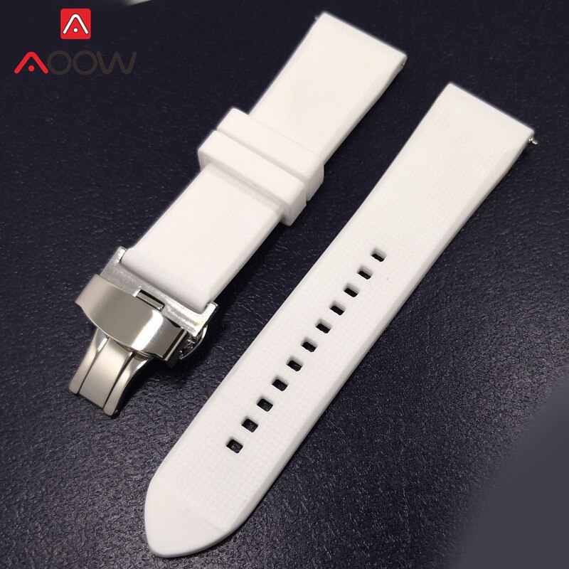 Silikon klokkerem 18mm 20mm 22mm for samsung galaxy watch 42mm 46mm gummi hurtigutløsende sommerfuglspenne armbånd båndreim: Hvit / 22mm