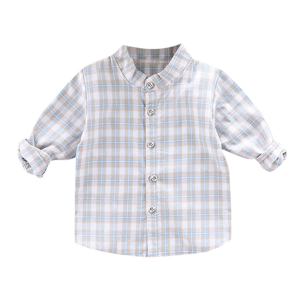 Chemises pour garçons en coton doux à carreaux, col rond, vêtements pour bébés garçons, manches longues, confortable, belle chemise pour hommes: GRIS / 24M
