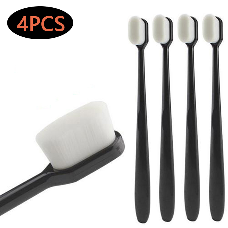 Ensemble de 4 brosses à dents Ultra-fines souples, millions de Nano soies, pour adulte, nettoyage en profondeur, Portable, voyage, soins buccaux: A05