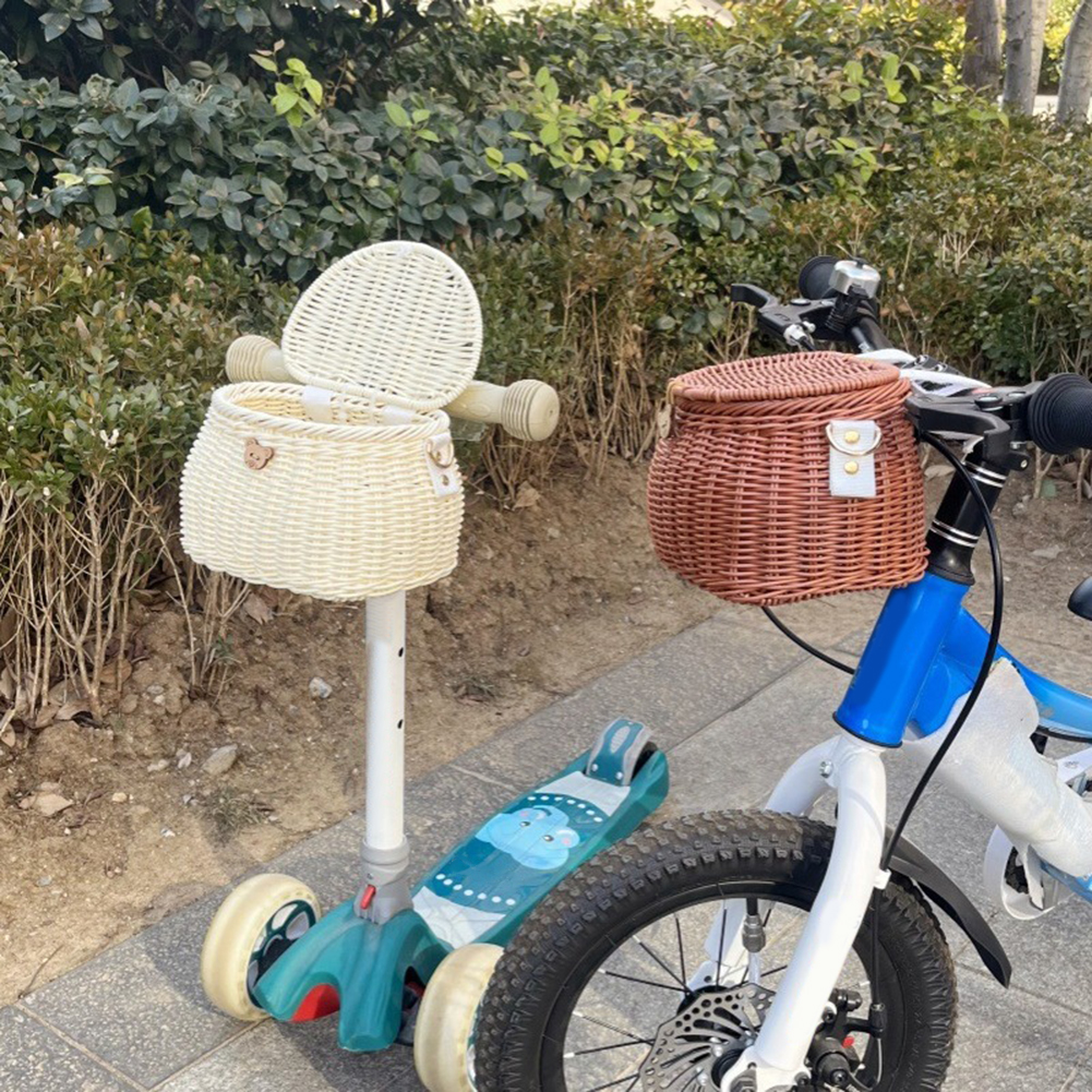 Cesta de bicicleta para niños, cesta de bicicleta tejida de plástico, cesta de mimbre para bicicletas para niños, cesta delantera para bicicleta, mochila, accesorios para bicicleta