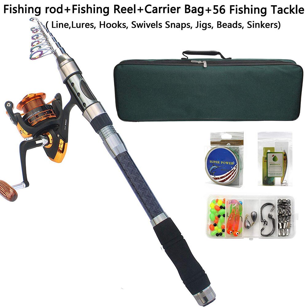 Fishing Rod and Reel Combos Full Kit Spinning Fishing Gear Bag with Line Fishhooks Lures Sinker Saltwater