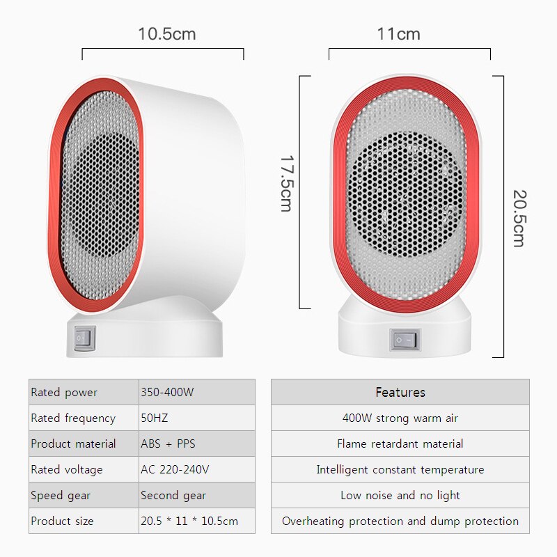Portable Electric Heater Fan Heater Desktop Household Handy Heating Stove Radiator Warmer Machine EU/US/AU/UK Plug