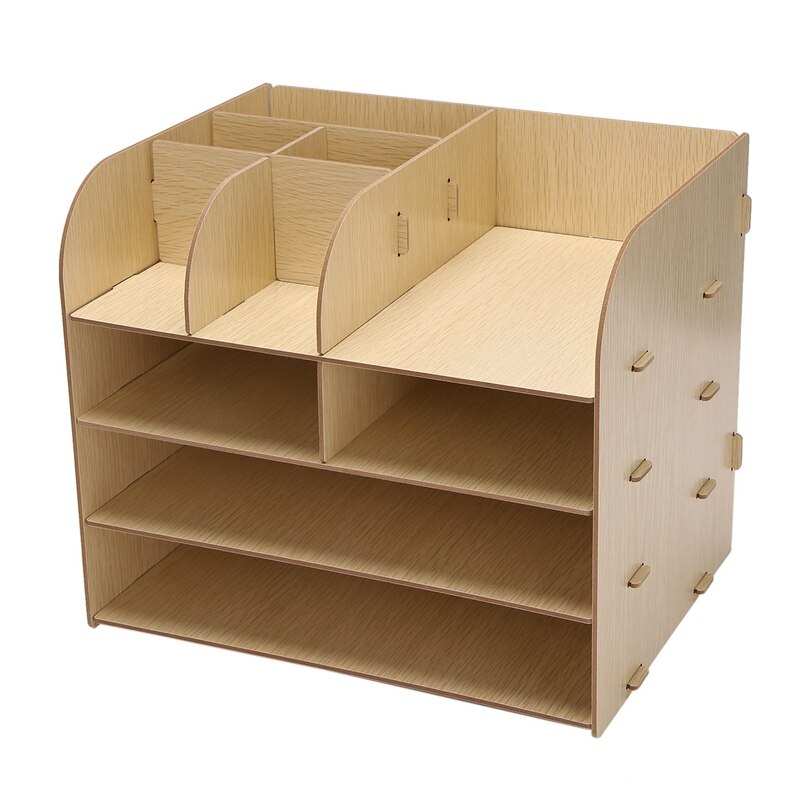 1Pcs 4-Layers Wood Office Table Organizer Assembled Files Office Supplies Containers A4 Paper Storage Rack: sky blue